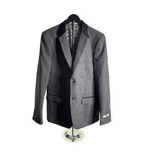 WD.NY Black Mens Charcoal Blazer Jacket With Paisley Lining Size M